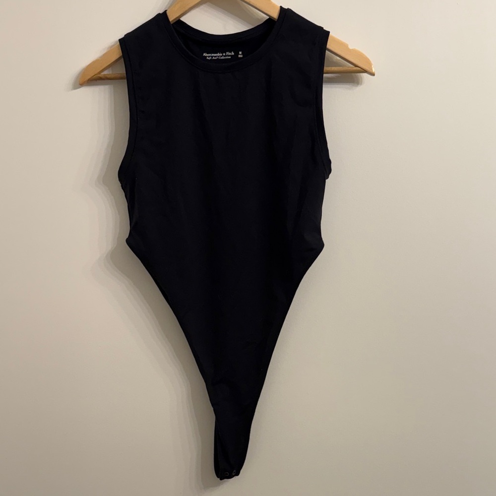 M Abercrombie & Fitch Black Sleeveless High-Cut Bodysuit